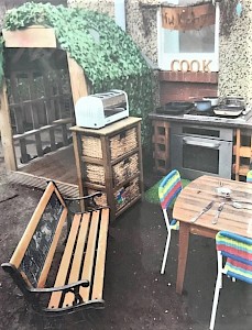 An outdoor kitchen.
